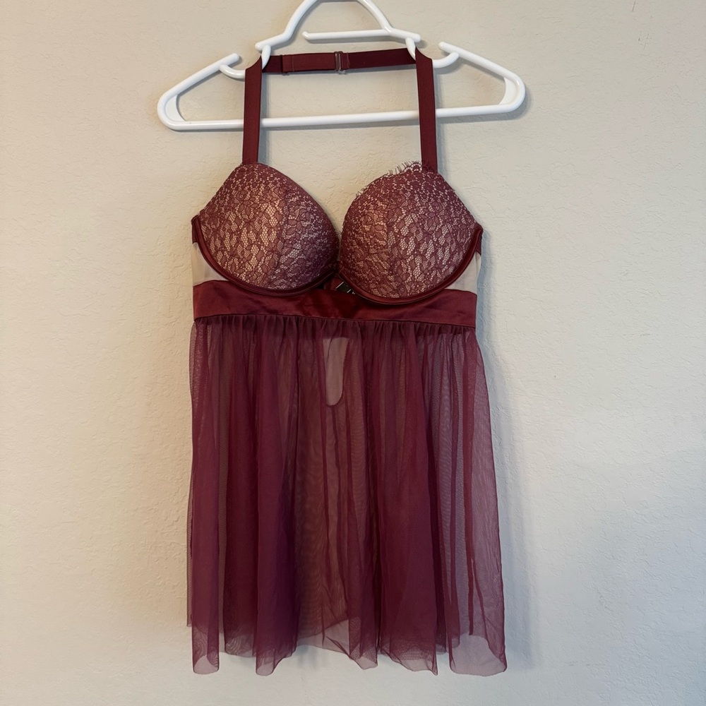 Victorias Secret 34DD Lace Halter Lingerie Teddy